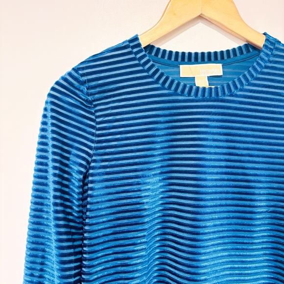 MICHAEL KORS Teal blue velvet striped bell sleeve top | X-Small * - Picture 4 of 10